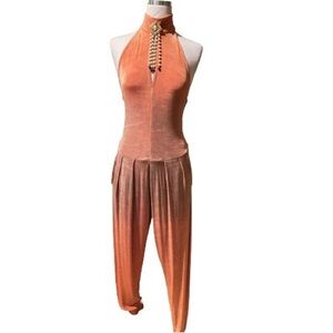 Vintage Ginger Bort Disco Glam Slinky Keyhole Stirrup Jumpsuit